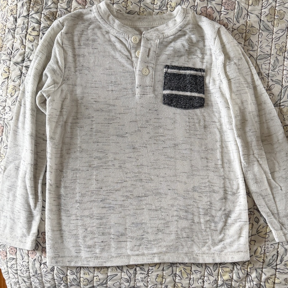 Cat & Jack Cream Henley Shirt with Black Pocket